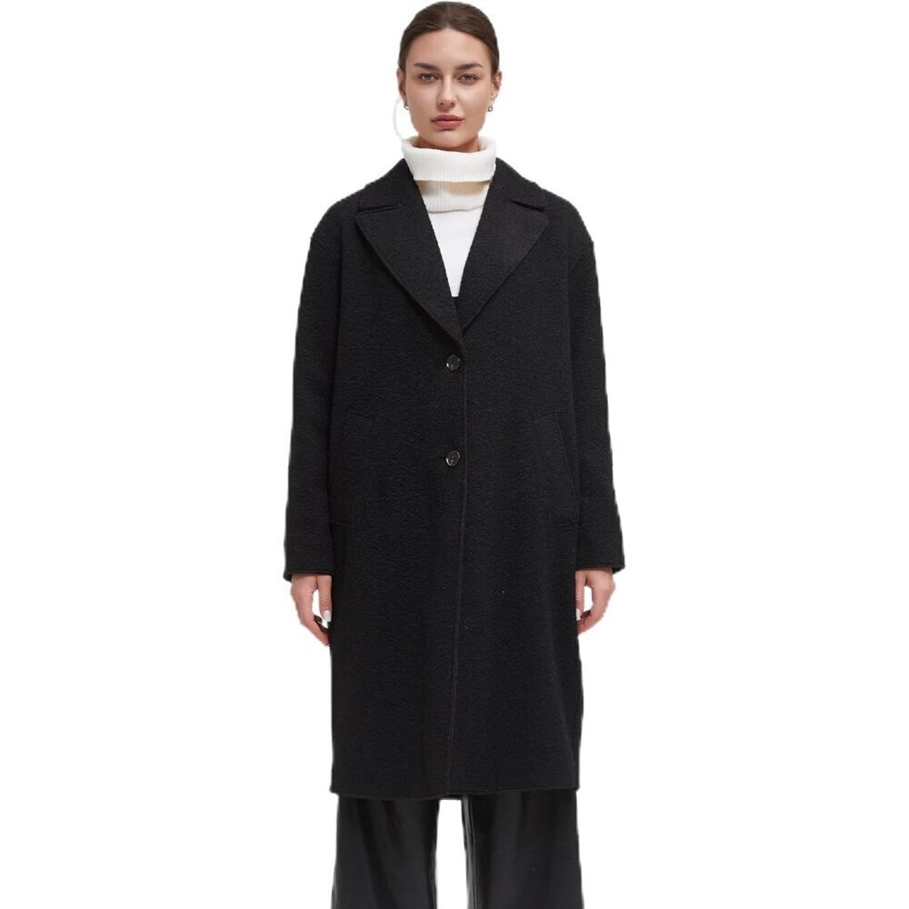 Women's Black Warm Trench Coat Long Winter Fall Classic Peacoat Casual Overcoat
